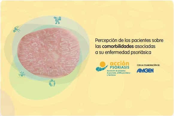 Portada del informe con una placa de psoriasis rodeada por círculos