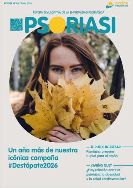 Portada revista con una persona cogiendo hojas de otoño